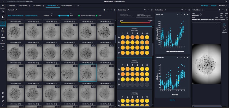 The CellXpress.ai system software features data review of cell journey across multiple timepoints and plates