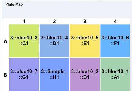 Example destination plate map outlining placement of source samples, guiding accurate plating or streaking locations for sample transfer