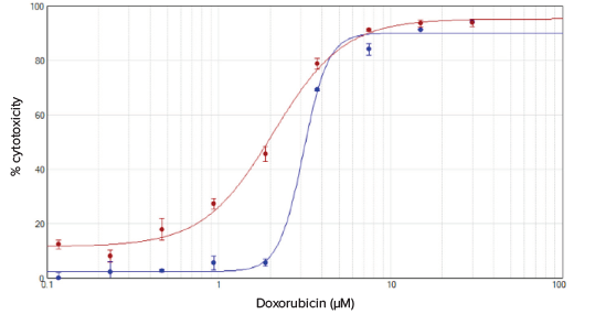 cytotoxicity shown for doxorubicin-treated cells