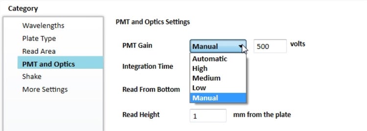 Adjustable PMT Settings in SoftMax Pro.