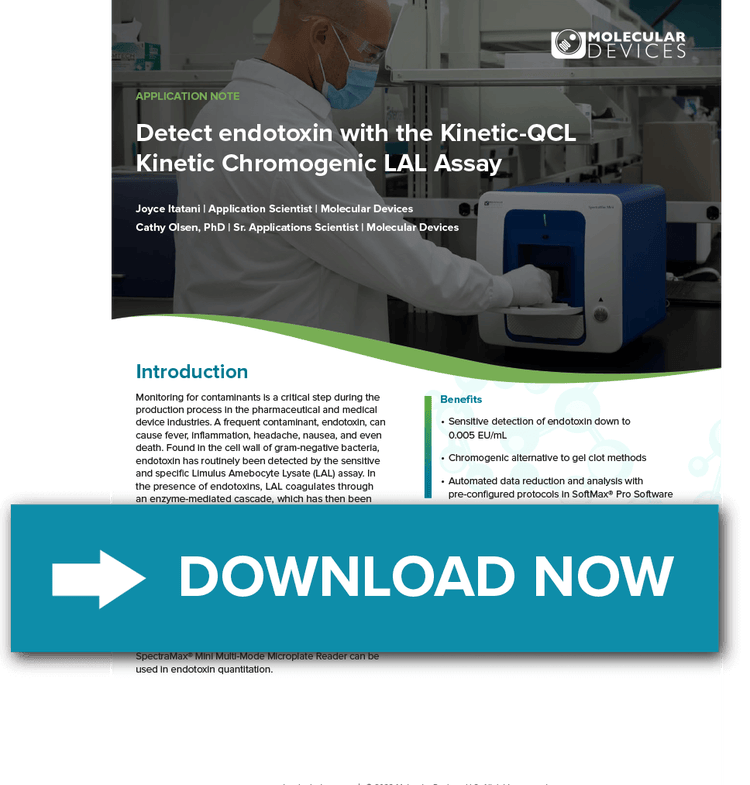 Detect endotoxin with the Kinetic-QCL Kinetic Chromogenic LAL Assay