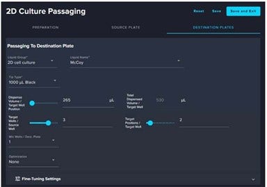 Final step, where cells are transferred from the source plates to destination plates