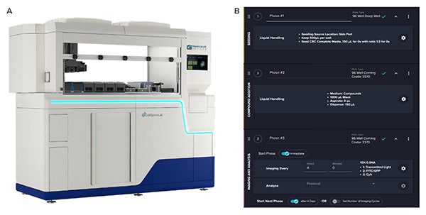 CellXpress.ai System liquid handler, an incubator with up to 154 plates, an imager with TL and waste system