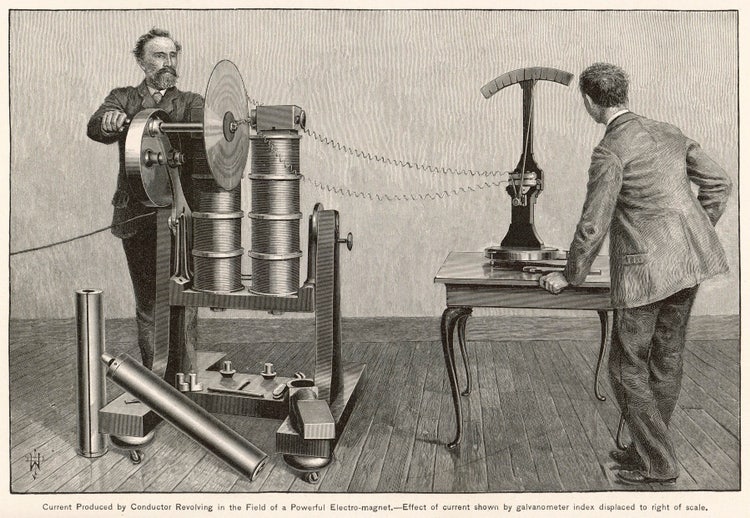 Diagram of a 19th-century galvanometer used in electrophysiology studies