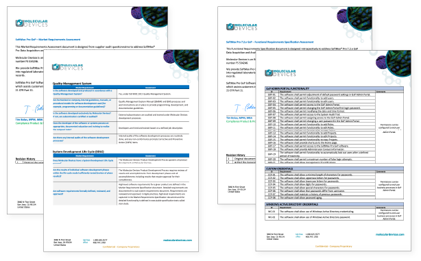 GxP Assessment Questionnaire for SoftMax Pro GxP Software