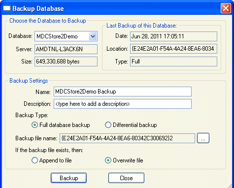 MDCStoreTools™/ MDCStore™: Create and restore a backup