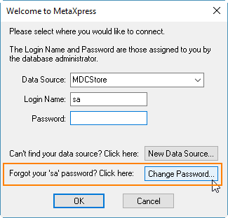 MDCStore™: Unable to login to database using sa account