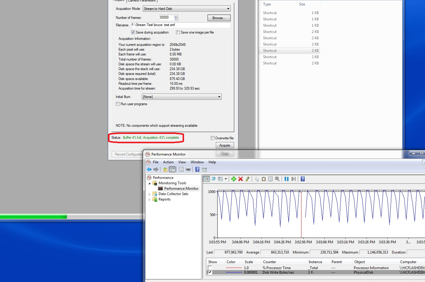 Fast streaming to a hard drive with a Hamamatsu Orca Flash 4.0 camera